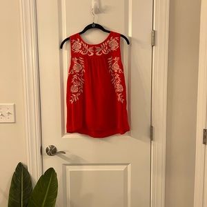 Red Tank with Ivory Flower Detail